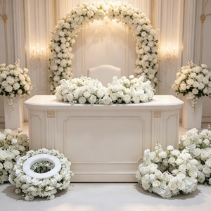 Couronne de fleurs artificielles blanches en forme de cercle pour base de chandelier, centre de table floral pour mariage, <span class=keywords><strong>décoration</strong></span> de table, vente chaude 2026 - Product Image 4