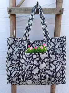 Bolso de mano acolchado de algodón con estampado floral indio, tipo tote, para compras, viajes, para mujer - Product Image 6