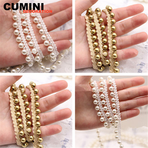 Pita Trim Tepi Renda Manik-manik Mutiara Antik Applique Pernikahan Jahit DIY - Product Image 2