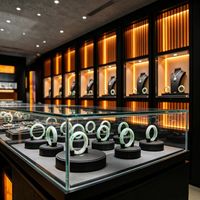 Vitrine de présentation de bijoux éclairée par LED, comptoir en verre, meuble d'exposition personnalisé pour magasin de détail