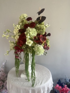 Ortensie Verdi e Rosse, Fiori per Centrotavola, Runner Floreale per Corridoio, Amaranto - Product Image 3