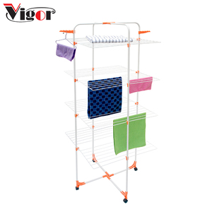 Lavanderia portatile 4 fila vestiti cremagliera soffitto vestiti di essiccazione hanger stand con ruote - Product Image 3