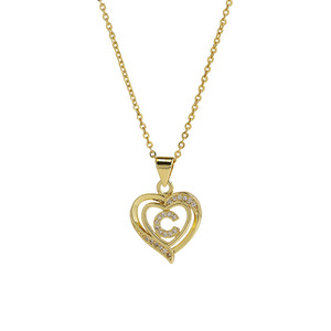 Collana con Ciondolo a Forma di Cuore con Iniziale in Lettere, Placcata in Oro 18K con Micro Pavé di Zirconi, Gioiello d'Amore NZ1608 per Donne - Product Image 1