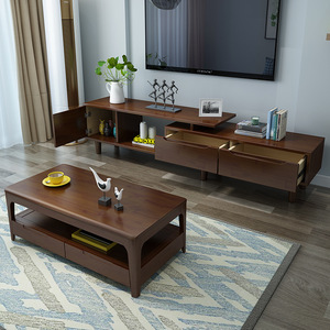 Extendable Solid Wood Tv Cabinet And <b>Coffee</b> <b>Table</b> Combination Nordic Modern Minimalist Style Living Room Set - Product Image 3