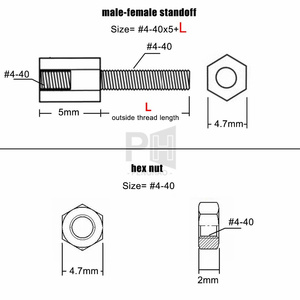 Rame di alta qualità nichelato # Distanziatore esagonale 4-40*5+<span class=keywords><strong>L</strong></span> maschio-femmina con vite di regolazione per schede PCB, schede madri, VGA, DVI, COM - Product Image 2