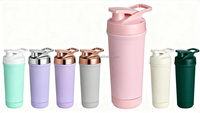 Bouteille shaker de sport en acier inoxydable avec logo personnalisé du fabricant, boule mélangeuse intégrée, pour fitness et protéines, design breveté