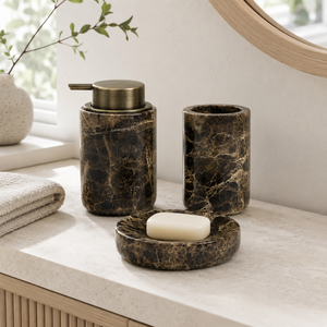 Juego de Accesorios de Baño de Mármol Oscuro Emperador OEM, Juego de Baño de Mármol Marrón Natural, Accesorios de Baño Marrón Oscuro - Product Image 2