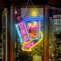 Aangepaste Neon Bord Cafe Boba Thee Winkel Open Logo Reclame Acryl Backlit Bord Business Bar Winkel Rgb Led Neon Lichtbord
