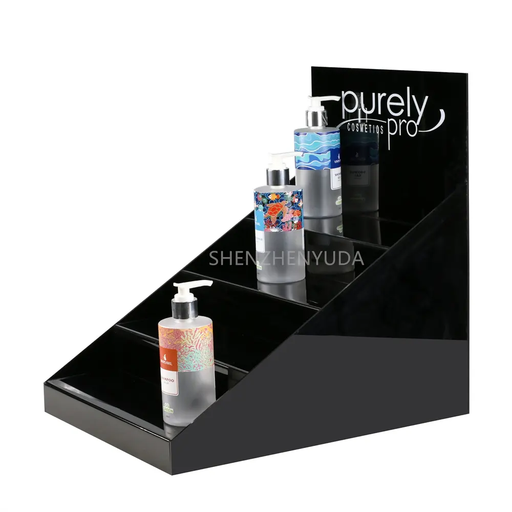 Custom POS Retail Cosmetic Products Display shelves Countertop Dark Acrylic 4 Rows Stands For Nail Polish Gellac Special Gel