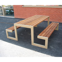 Vente complète personnalisée table et banc d'extérieur en plastique recyclé par tous les temps, porte ouverte publique rectangulaire en bois wpc pique-nique
