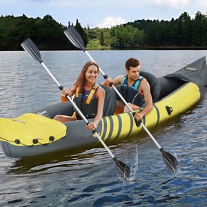 Ensemble de kayak gonflable en PVC jaune 316*98*47 CM, bateau à pagaies avec pagaies en aluminium, siège réglable, pompe à pied pour 2 personnes - Product Image 6