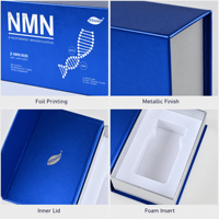 Boîte cadeau rigide à ouverture magnétique, impression argentée, papier bleu laser, avec insert en papier personnalisé pour flacon de complément alimentaire