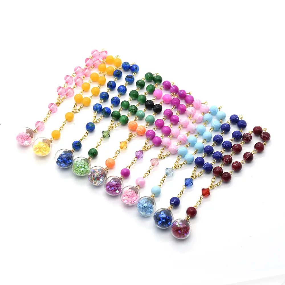Hand Held Pocket Rosary Bracelet Plastic Crystal Flash Color Beads Star Ball Pendant Auto Rosary for Rear View Mirror
