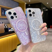 Coque arrière de téléphone portable en époxy pailleté, nouveau design, antichoc, avec chargement magnétique sans fil pour iPhone 17 16 15 14 13 12