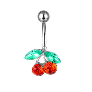 Yicai thời trang Red CZ Cherry dangle <span class=keywords><strong>belly</strong></span> <span class=keywords><strong>button</strong></span> Vòng 316L thép không gỉ pha lê trái tim trái cây anh đào cơ thể bụng xuyên - Product Image 5