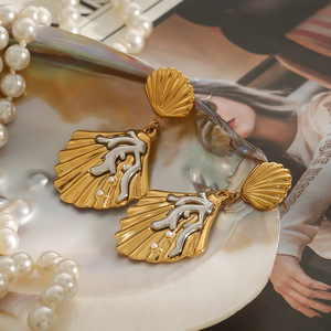 Drop Earrings Gold Silver Color <b>Block</b> Shell <b>Shape</b> Pearl Women's Everyday Wear - Product Image 2