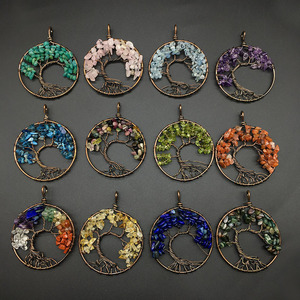 Pierre naturelle Arbre de Vie Colliers Pendentifs Faits À La Main Hibou <span class=keywords><strong>Chakra</strong></span> Puce Pierres Pendentif Hommes Femmes Bijoux - Product Image 6