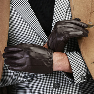 Mode Soie Doublure Brun Hiver Écran Tactile <span class=keywords><strong>Voiture</strong></span> Conduite Gants En <span class=keywords><strong>Cuir</strong></span> De Mouton pour <span class=keywords><strong>Homme</strong></span> - Product Image 2