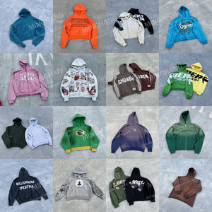 Уличная одежда по индивидуальному заказу, французская махровая Толстовка в тяжелом весе, укороченная кислотная аппликация, потрепанная вышитая мужская толстовка с капюшоном - Product Image 6