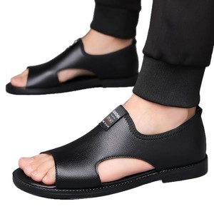 Sandalias de cuero para hombre, transpirables, con punta abierta, fáciles de poner, zapatos planos, calzado informal para uso diario al aire libre - Product Image 5