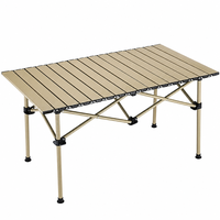 Table de camping pliable extra longue en acier robuste avec plateau en acier au carbone couleur or champagne, résistante aux intempéries et aux rayures, idéale pour balcon et jardin
