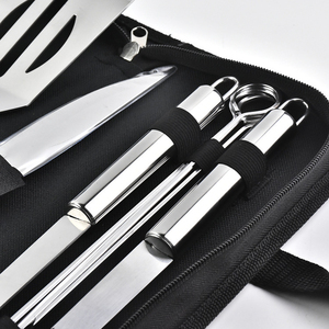 Wholesale <b>BBQ</b> Utensil Set Stainless Steel Spatula Fork Tongs Skewer Accessories with Cloth Bag Easy to Carry - Product Image 5