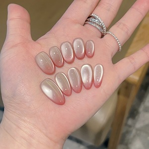 <span class=keywords><strong>Uñas</strong></span> Postizas Magnéticas Acrílicas Hechas a Mano, Elegantes, Color Rosa Degradado, Efecto Ojo de Gato, 10 Piezas, para Uso Diario, con Logotipo Personalizado, Venta al Por Mayor - Product Image 3