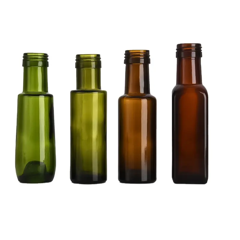 Оптовая продажа, стеклянная бутылка для оливкового масла 100 мл, зеленая и коричневая круглая мини-бутылка для оливкового масла 100 мл