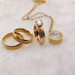 Guangzhou perhiasan Arab Saudi pernyataan cincin berlapis emas liontin wanita cincin pernikahan pertunangan set pasangan - Product Image 4