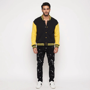 Custom Printing Leather Sleeve <b>Men</b> Baseball Varsity <b>Jackets</b> Solid Color Winter Warm <b>Long</b> Sleeves <b>Men</b> Varsity <b>Jacket</b> OEM ODM - Product Image 1
