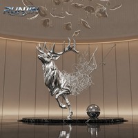 Sculpture de cerf en fil métallique chromé poli, moderne, pour intérieur, en acier inoxydable, statue abstraite de cerf, fabrication sur mesure pour galerie