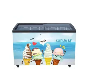 Ticari kavisli sürgülü dondurma vitrin dondurucu dondurma ekran dondurucu buz makinesi