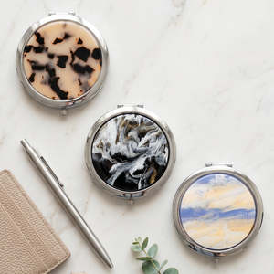 Round Silver Metal Compact <b>Mirror</b> Push Button Open Marble Tortoiseshell <b>Acrylic</b> Sheet Double-Sided HD Glass Mini Pocket <b>Mirror</b> - Product Image 5