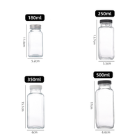 Bouteille en verre personnalisée transparente carrée de 250 ml, 350 ml, 500 ml pour café pressé à froid, lait, thé, jus, avec bouchon à vis