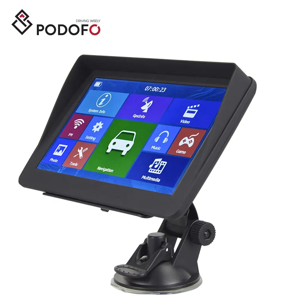 (EU สต็อก) Podofo 7 ''รถ GPS Navigator Sat Nav นําทางฟรีแผนที่หน้าจอสัมผัส 8GB ROM เครื่องส่งสัญญาณ FM