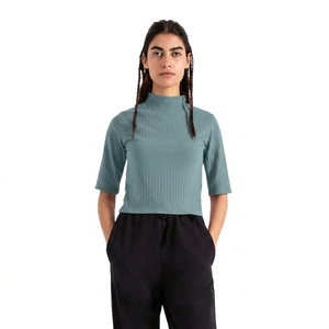 Custom Logo Women <b>Mock</b> <b>Neck</b> T Shirt Personalized High <b>Neck</b> Casual <b>Top</b> for Clothing Brands and Retail Stores OEM - Product Image 4