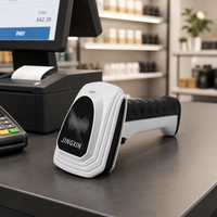 Escáner de Código de Barras Inalámbrico JINGXIN de Doble Modo 2.4G, con Carcasa de ABS y PC en Blanco y Negro, Alcance de 80m, para Puntos de Venta Minoristas
