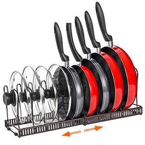 Organizador de tapa de olla extensible, 10 compartimentos ajustables, organizador de sartenes para armario