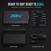 Station de charge GaN 288W, chargeur rapide 8-en-1 USB C PD 100W, câble rétractable pour ordinateur portable et téléphone, fourniture d'usine