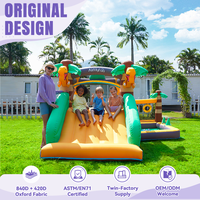 Château gonflable d'extérieur pour enfants, avec toboggan et piscine à balles, en forme de palmier tropical et de dinosaure, pour usage domestique