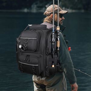 Sac à dos de pêche avec échantillon gratuit - Grand sac de pêche imperméable avec porte-cannes et 3 boîtes à accessoires - Équipement de pêche - Product Image 4