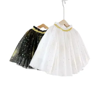 デザイン卸売スカート裏地コットンキッズチュールプリーツスカート女の子用幼児ブラックホワイトチュチュスカート