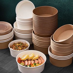 Eco Friendly Food Grade Biodegradable Custom Small Size Round Salad Paper <b>Bowl</b> Takeaway Box <b>with</b> <b>Lid</b> - Product Image 1