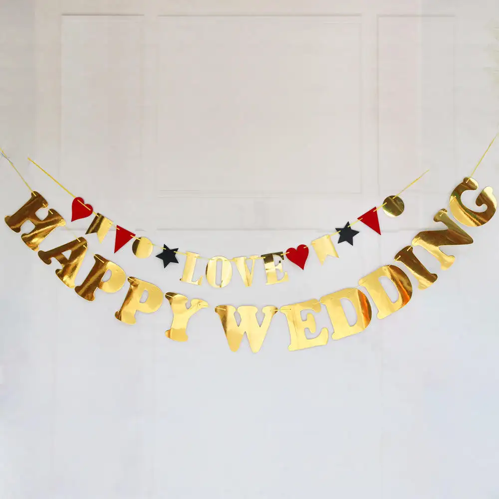 2024 lettera alfabeto amore bandiera oro scheggia Glitter decorazione per festa bandiera per matrimonio forniture di buon compleanno
