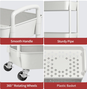 Estantes de Plástico Multifuncionales, Carrito de Almacenamiento Móvil con Ruedas Bloqueables para Baño, Lavandería y Sala de Estar - Product Image 3