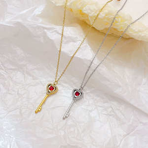 Collar con Colgante de Zirconia Roja Brillante de Acero Inoxidable Hongtong B1-389, Joyería de Moda al por Mayor - Product Image 4