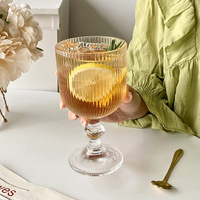 Retro Instagram-stijl verticale gestreepte ijslepel met korte steel van voedselveilig borosilicaatglas, dubbele kraalsteel, 301-400ml