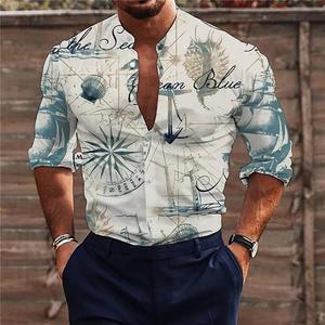 Échantillon gratuit Nouveaux chemises pour hommes Chemises décontractées à imprimé héraldique <span class=keywords><strong>rouge</strong></span> Manches longues Hauts Vêtements pour hommes Cardigan de fête hawaïen - Product Image 6