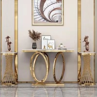 Table de console de luxe en acier inoxydable avec plateau en marbre pour hall d'entrée, table de contrôle, table d'entrée, table pour la famille, meubles d'hôtel, salon