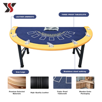 Table de Blackjack Pliable YS Semi-Circulaire en Feutre Bleu avec Accoudoir Orange, 7 Joueurs, Porte-Gobelets, Pieds en Fer, Portable, Casino OEM